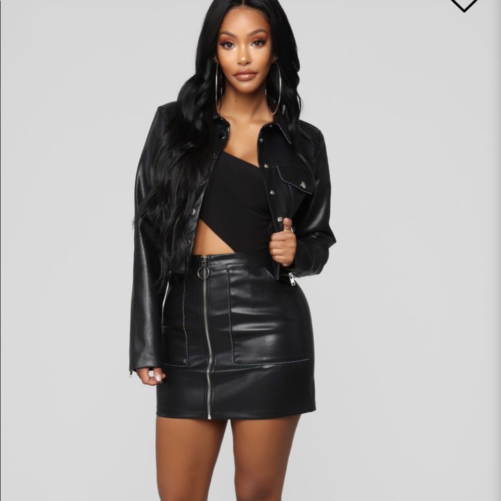 Brand new Black Leather skirt set. Never worn!